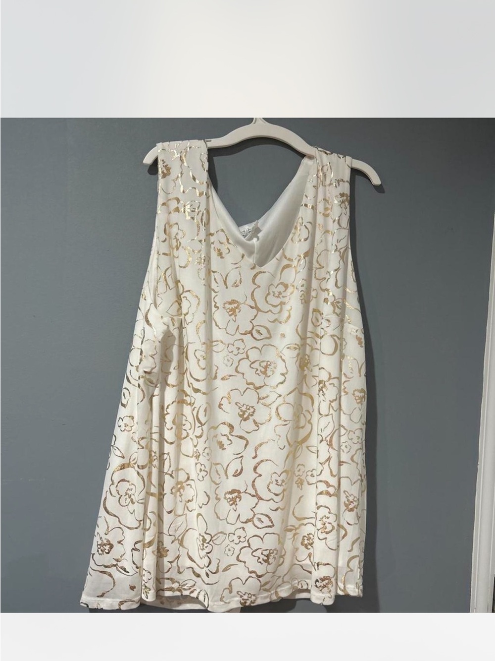 Ivory Floral Gold-Accent Sleeveless Dress